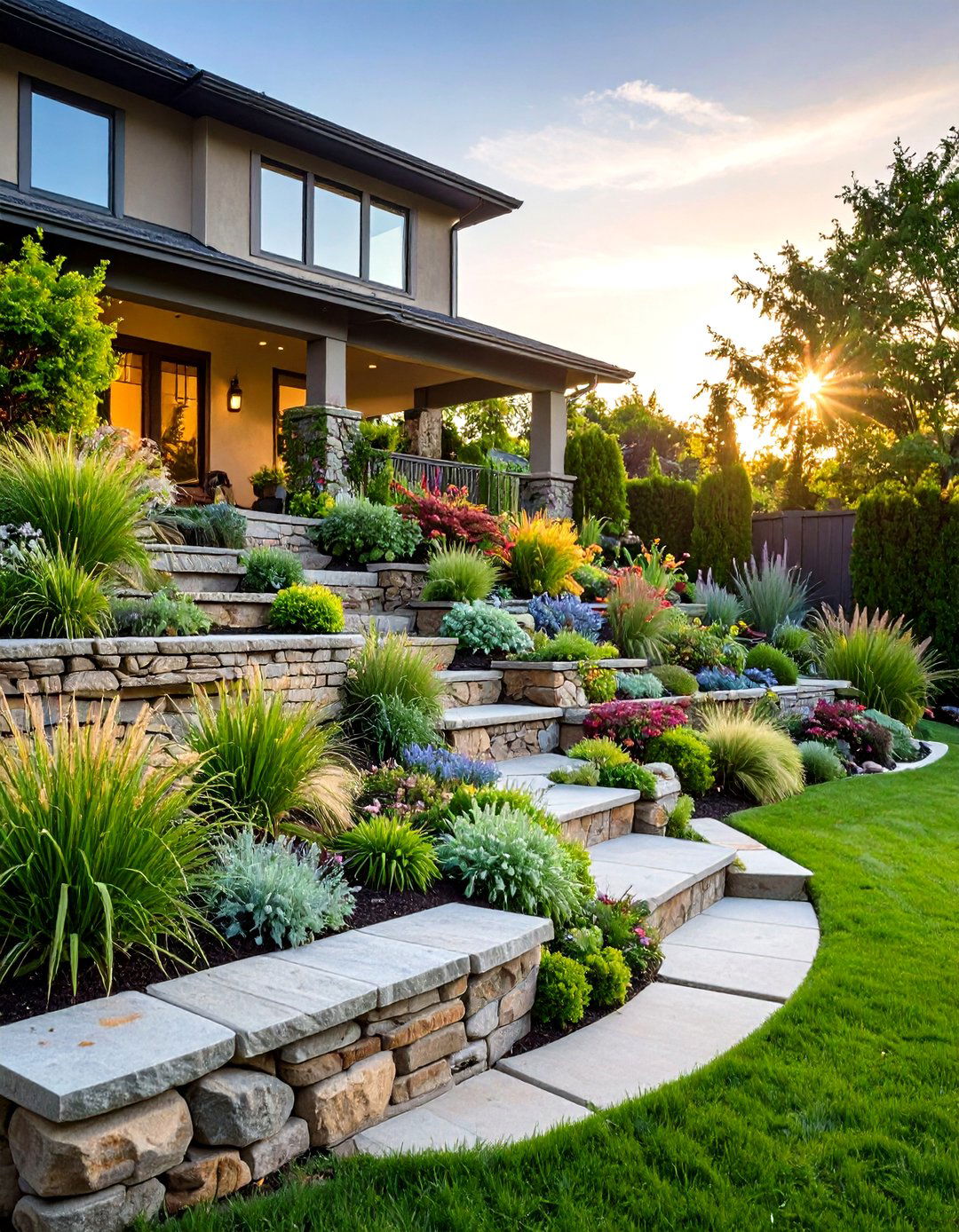 The Tiered Retaining Wall Rock Garden - 30 front yard landscaping ideas modern rock garden ideas