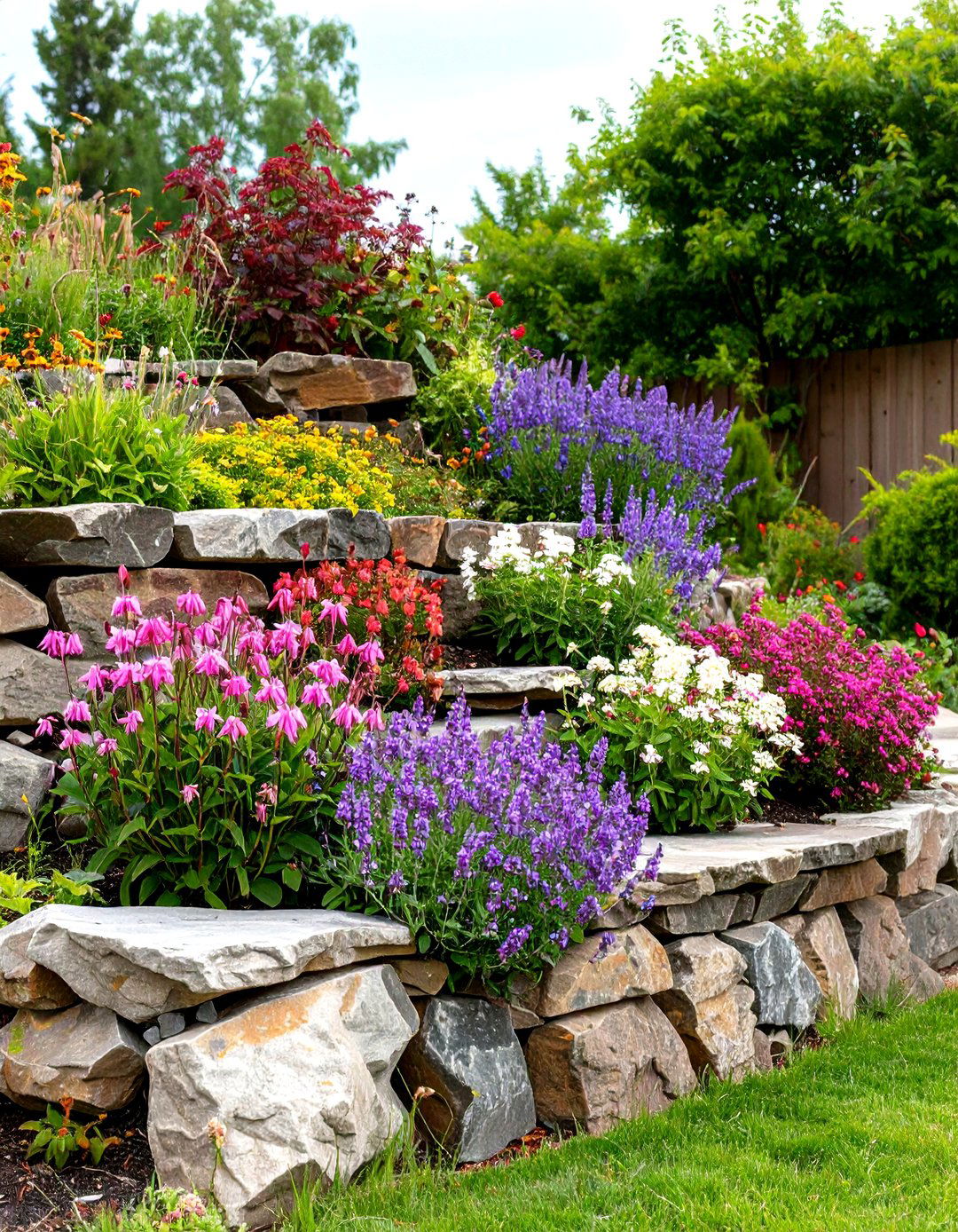 The Tiered Rock Wall Pollinator Habitat - 30 layout pollinator garden design plans ideas
