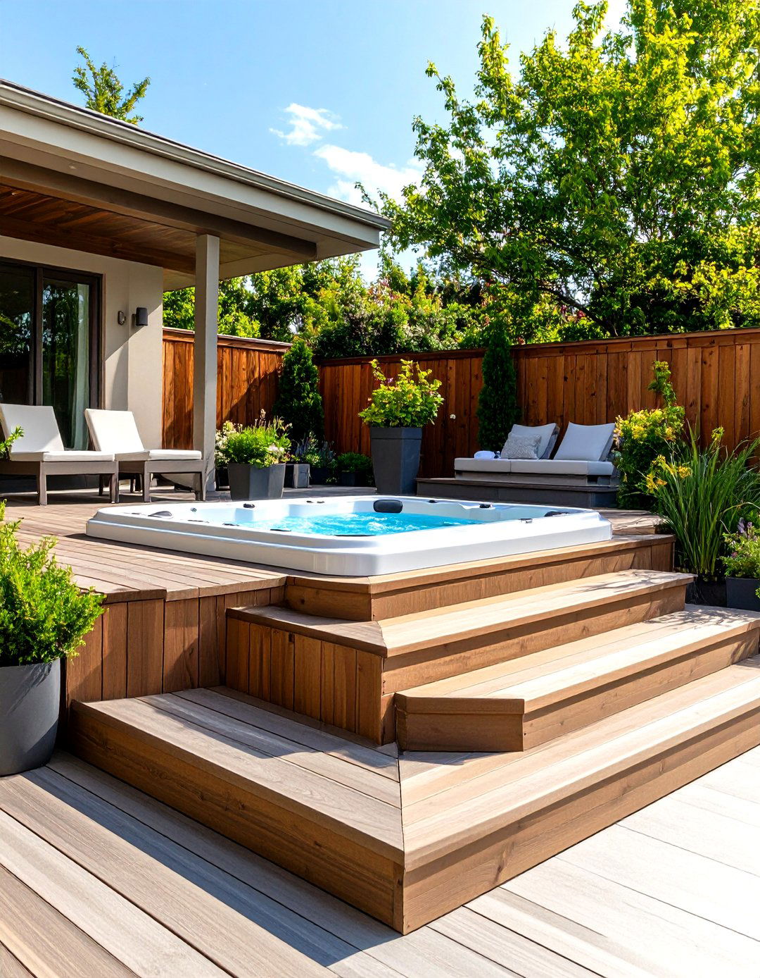 The Tiered Seating Hot Tub Deck - 30 hot tub deck ideas
