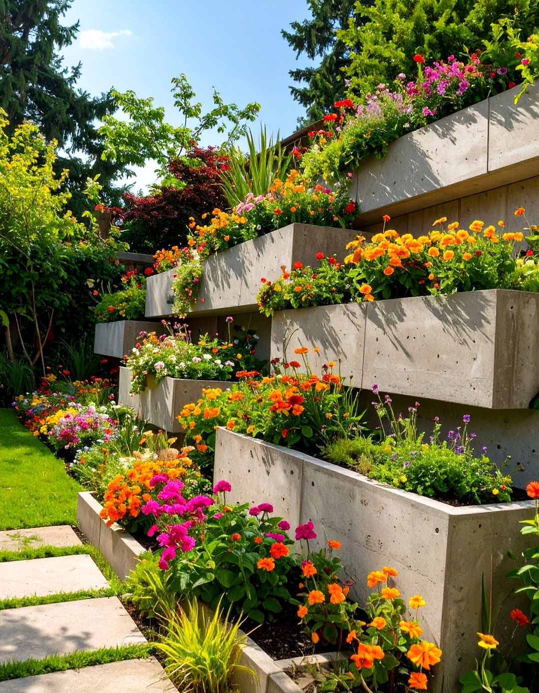 The Tiered Wall with Integrated Planters - 30 backyard wall ideas