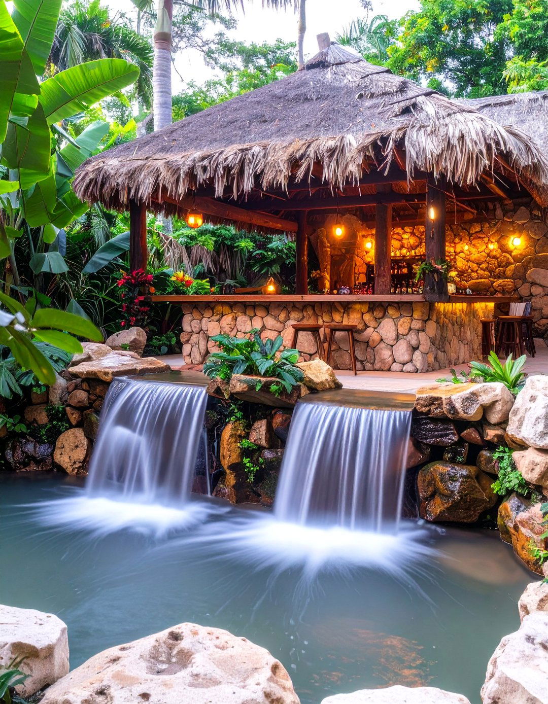 The Tiki Bar with a Waterfall Feature - 30 backyard tiki bar ideas