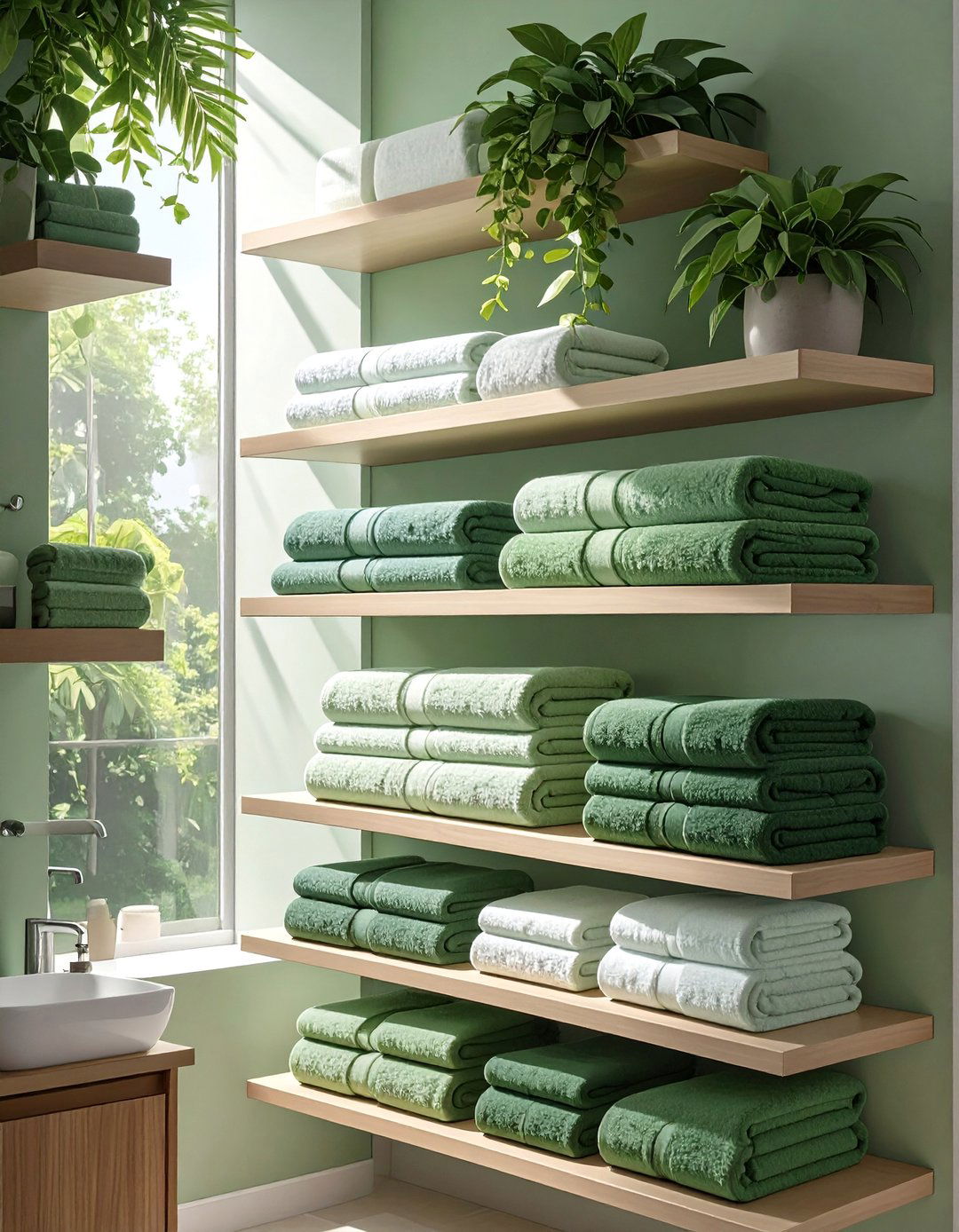 The Tonal Towel Layering - 30 bathroom towel ideas