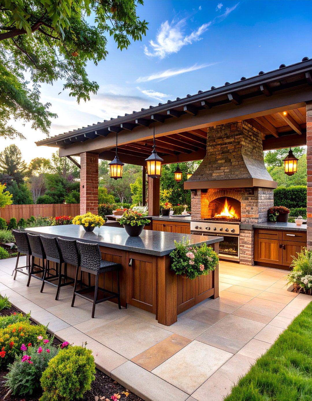 The Traditional Brick Hearth Kitchen - 30 backyard covered outdoor kitchen ideas