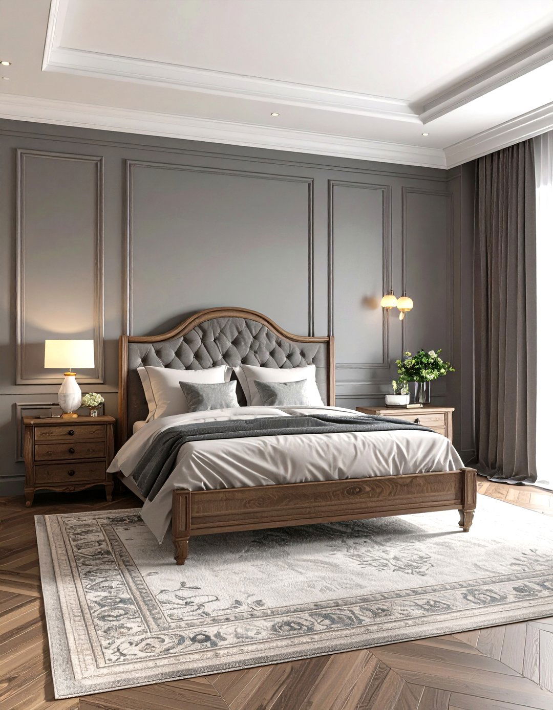 The Traditional Grey Bedroom with Paneling - 30 grey bedroom ideas