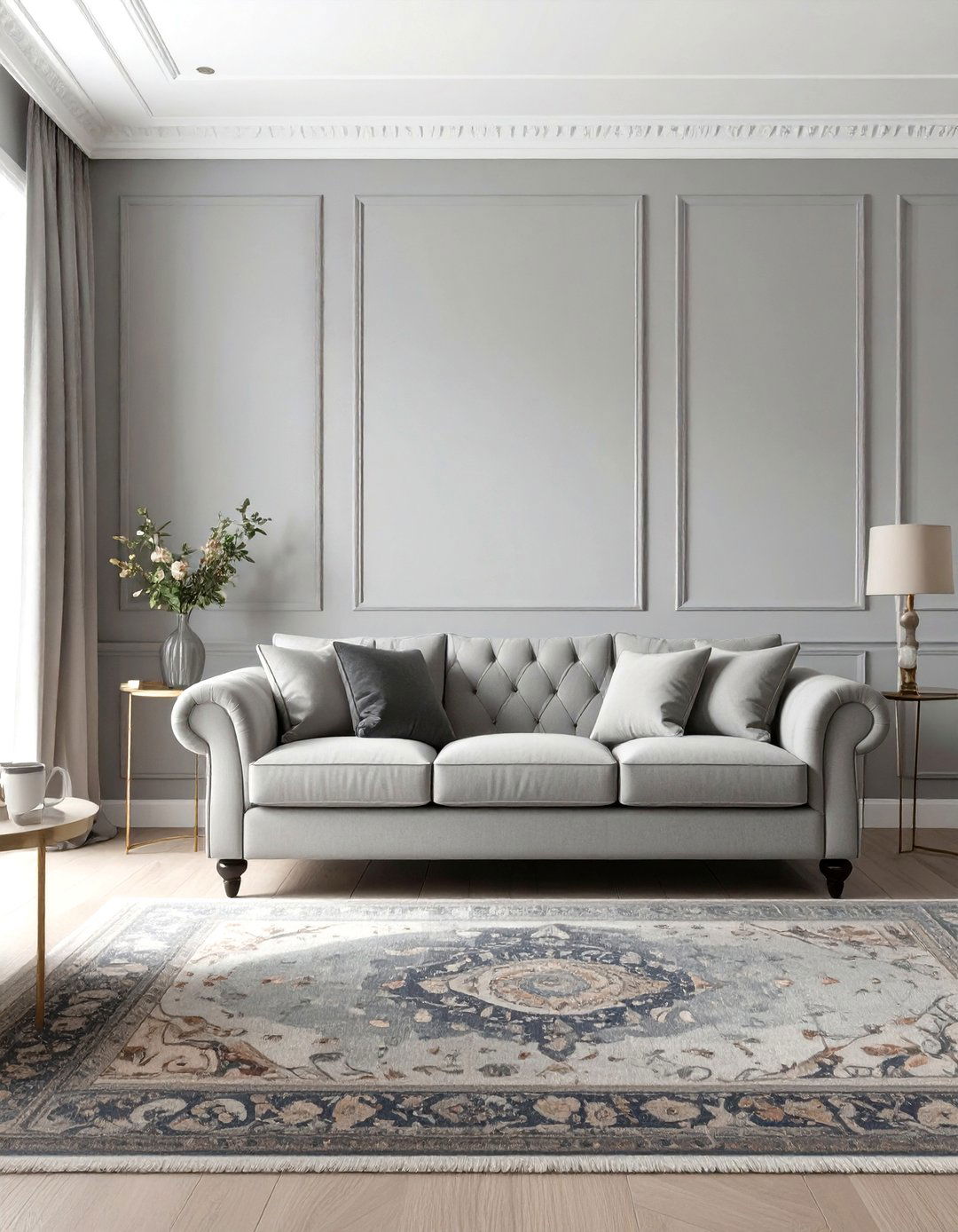 The Traditional Grey Living Room with Classic Details - 30 cosy grey living room ideas