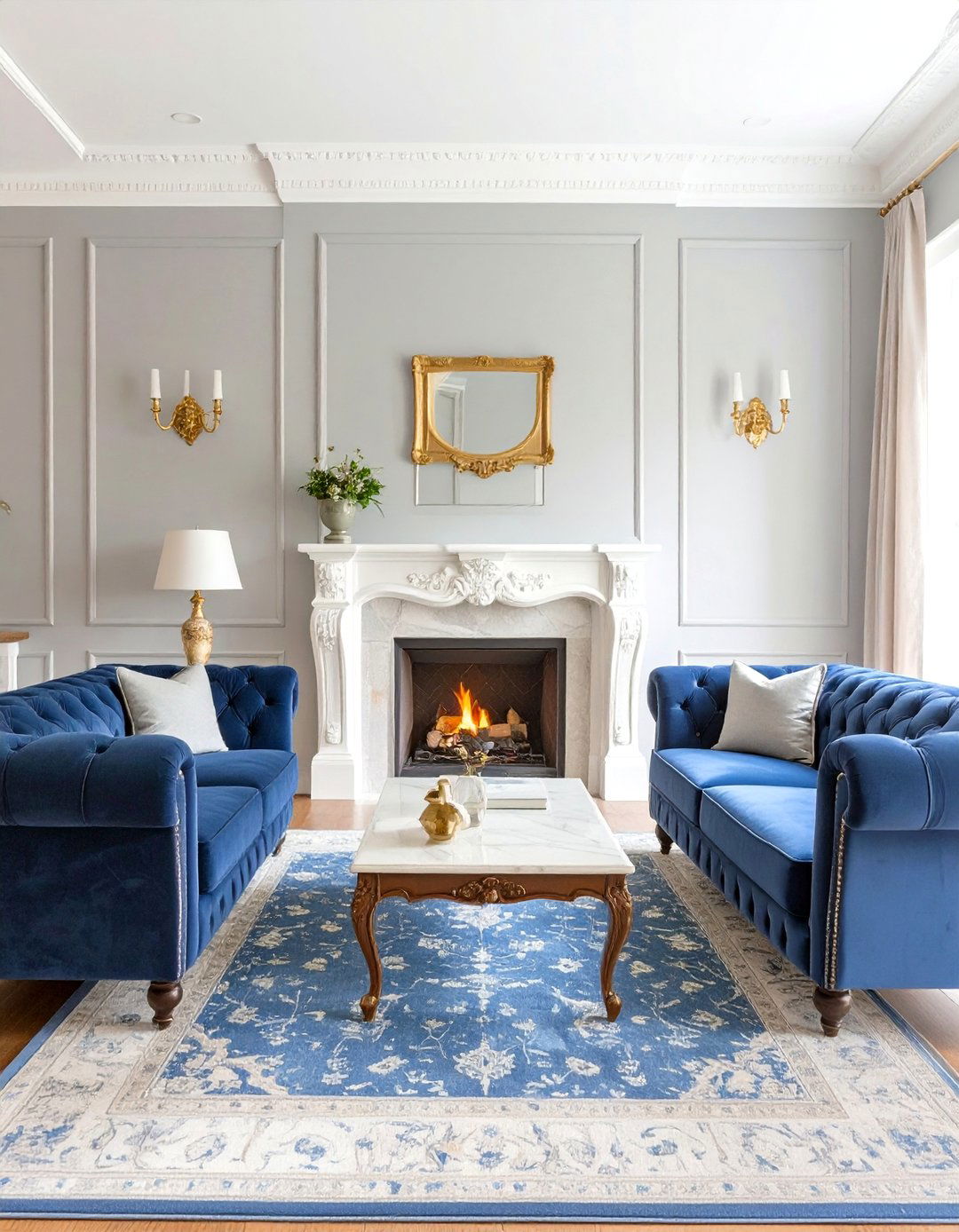 The Traditional Navy Blue and Dove Grey Living Room - 30 blue and grey living room ideas