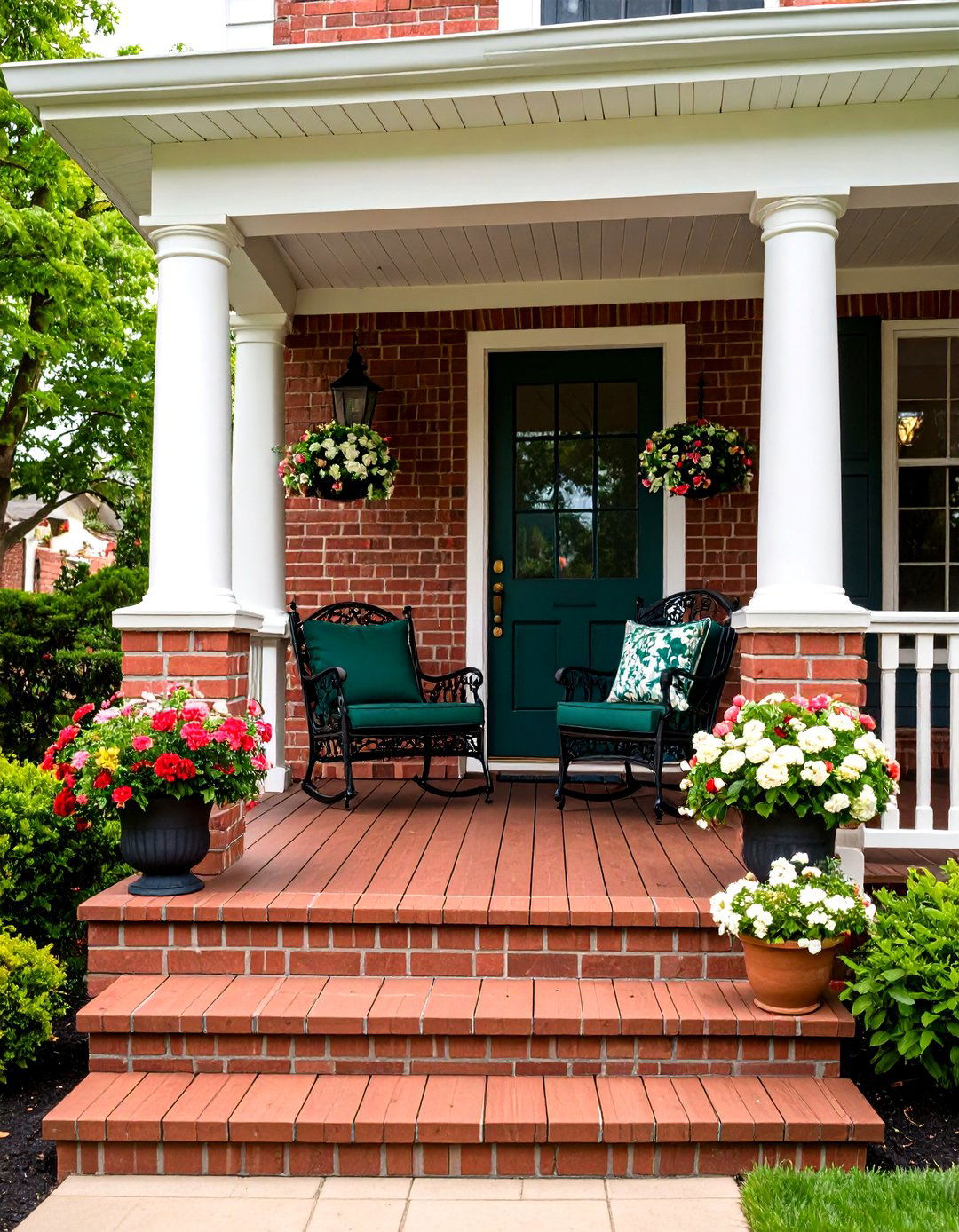 The Traditional Red Brick Porch Combination - 30 front porch deck ideas
