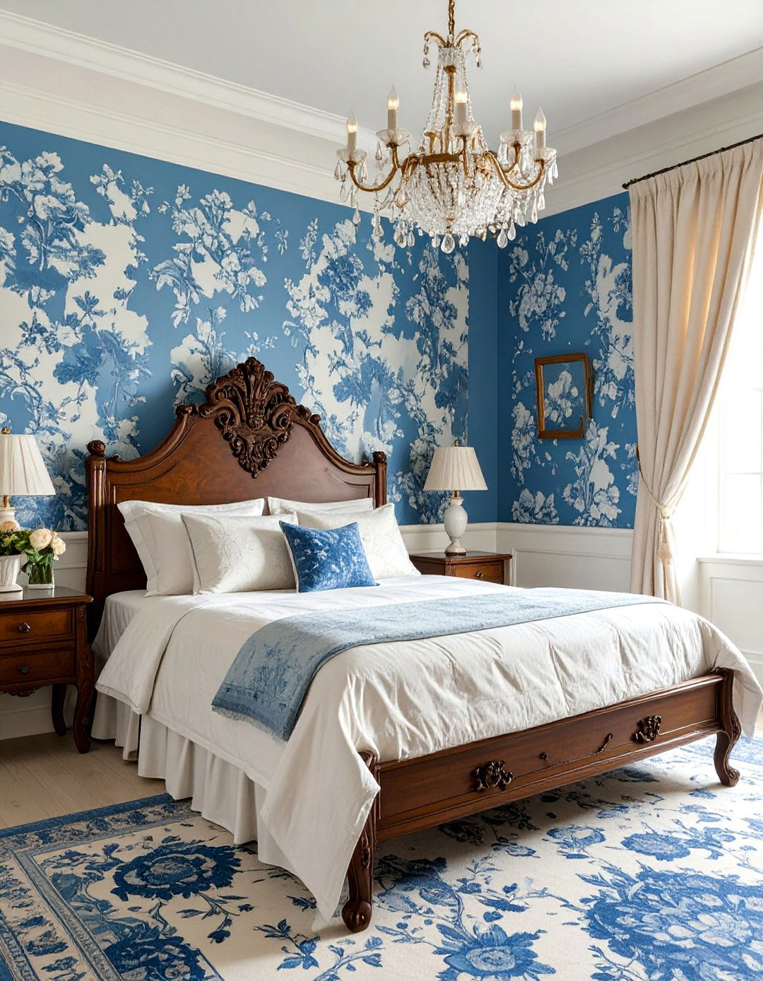 The Traditional Toile Pattern Bedroom - 30 blue and white bedroom ideas