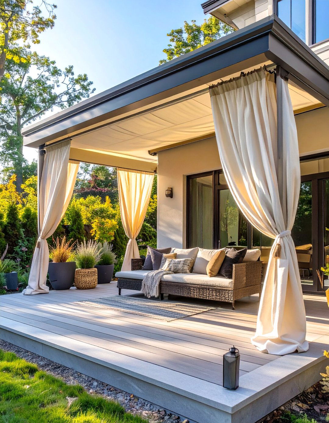 The Transitional Awning with Curtains - 30 deck awning ideas