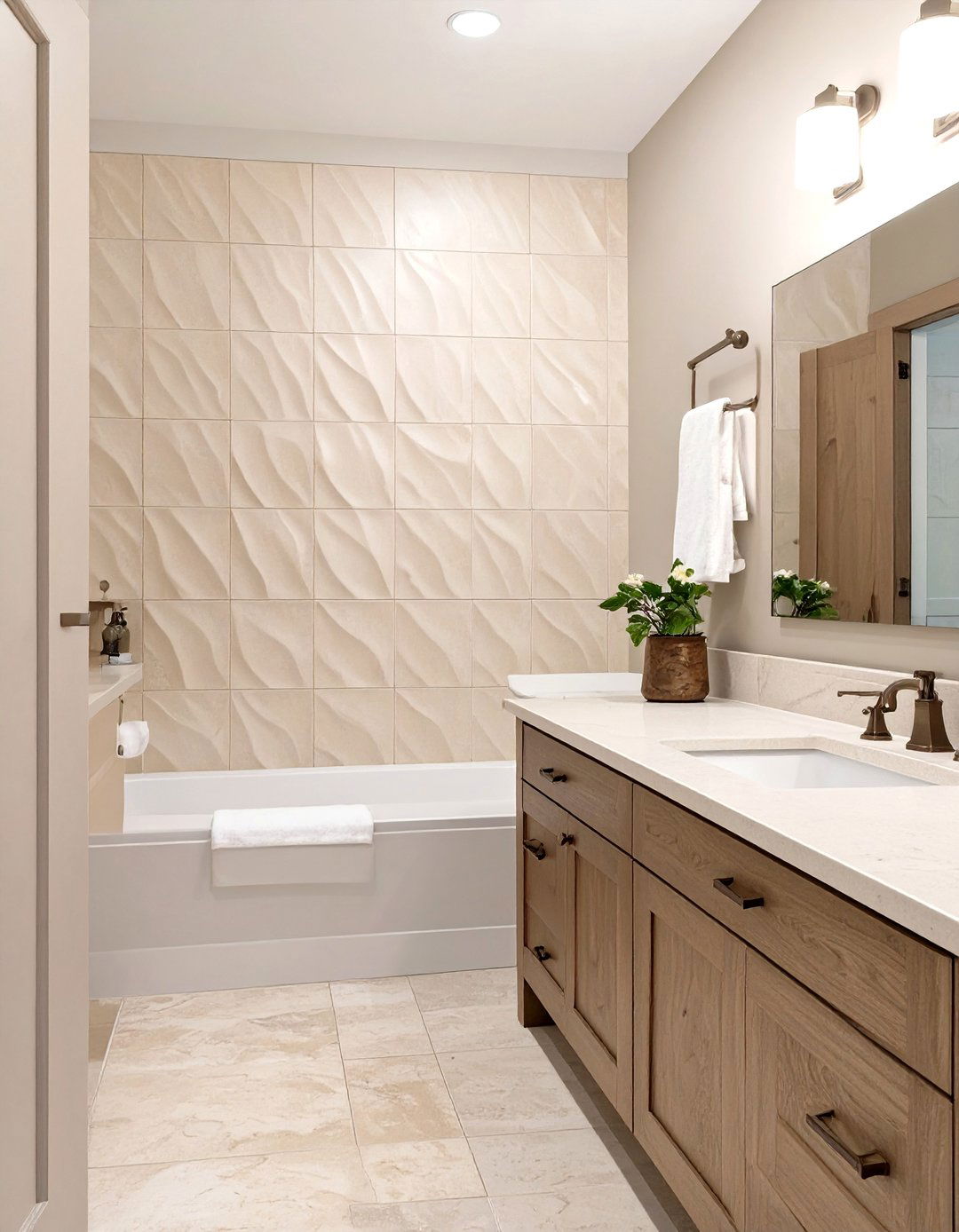 The Transitional Bathroom with Textured Tiles - 30 bathroom tile inspiration