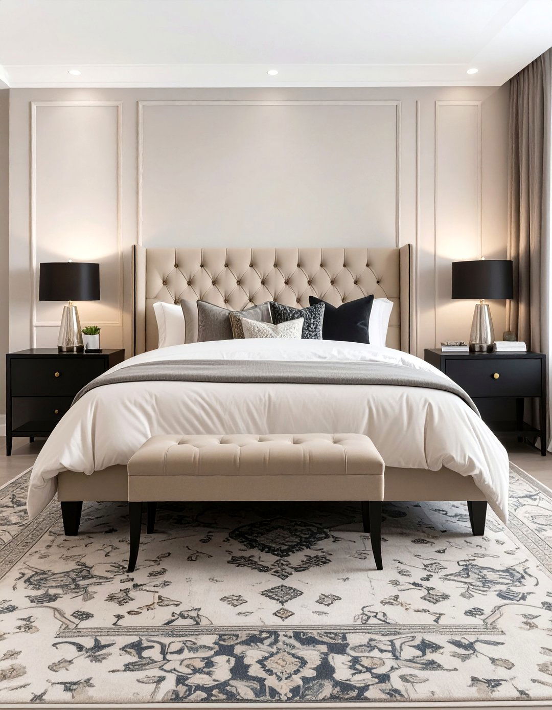The Transitional Black and Beige Bedroom - 30 neutral and black bedroom ideas