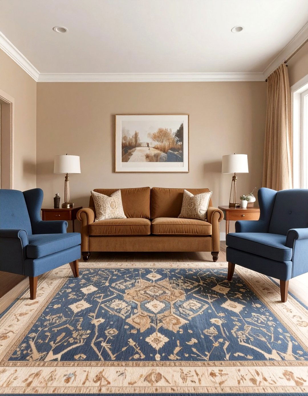 The Transitional Brown and Blue Living Room - 30 brown living room ideas
