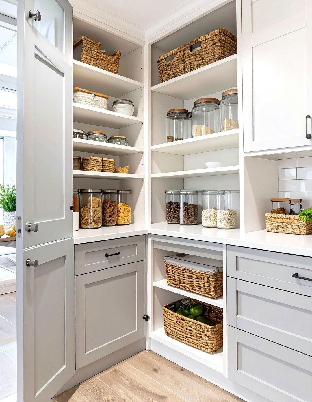 The Transitional Corner Pantry - 30 corner pantry ideas