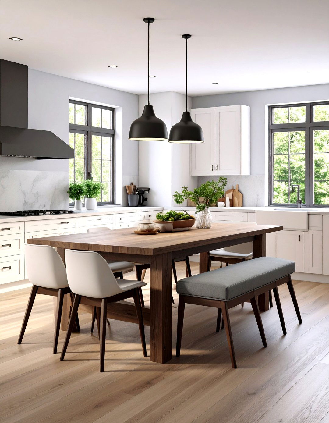 The Transitional Kitchen Table and Bench Combo - 30 eat in kitchen ideas