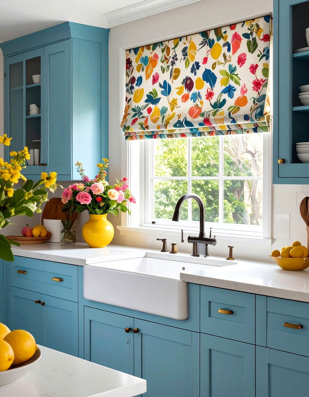 The Transitional Kitchen with Roman Shades - 30 kitchen window ideas over sink