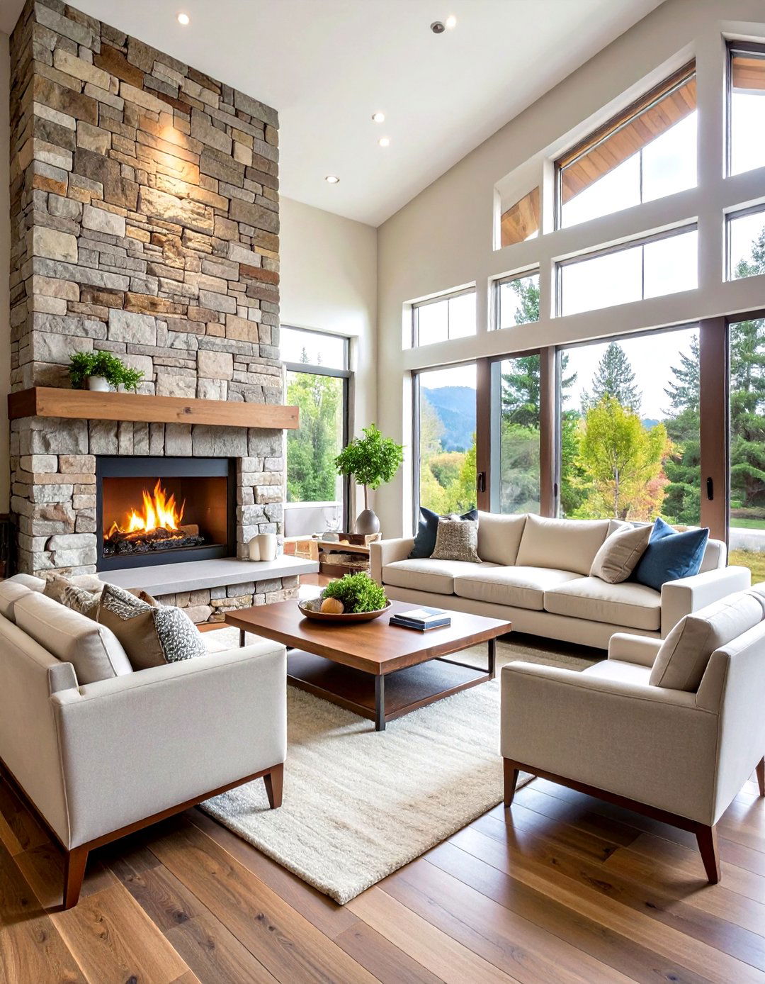 The Transitional Living Room with a Stone Fireplace - 30 living room with fireplace decor ideas