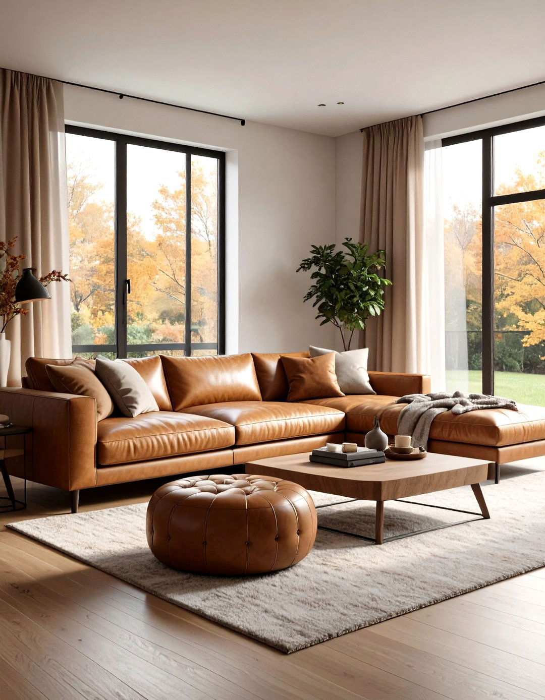 The Transitional Living Room - 30 leather couch living room ideas