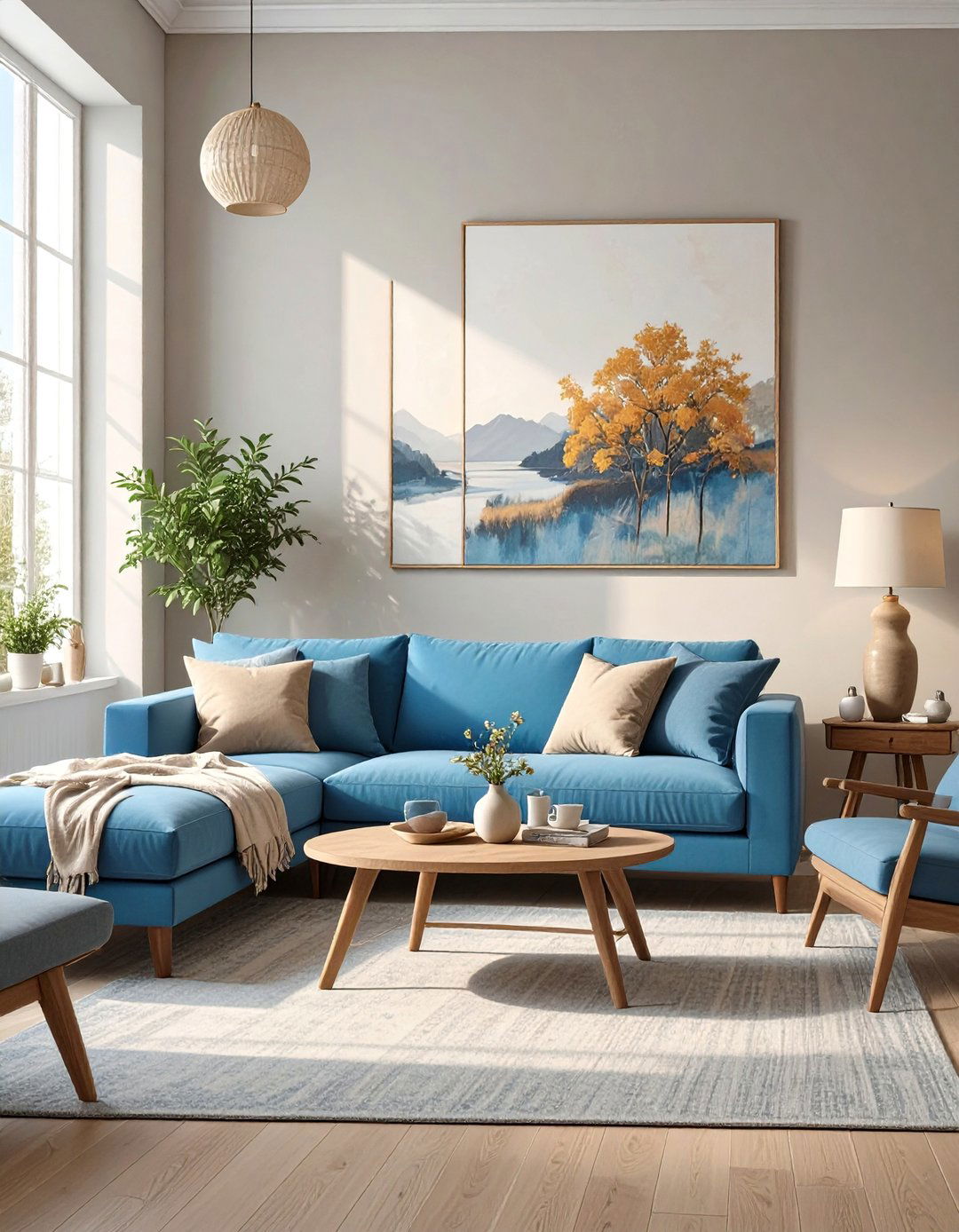 The Transitional Steel Blue and Greige Living Room - 30 blue and grey living room ideas