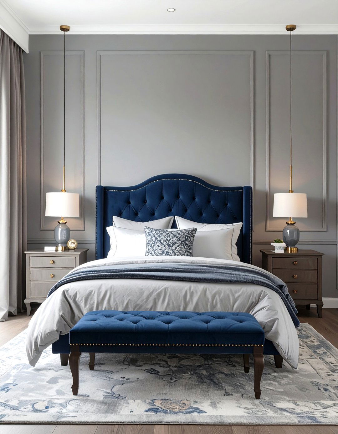 The Transitional Style Bedroom - 30 navy blue and grey bedroom ideas