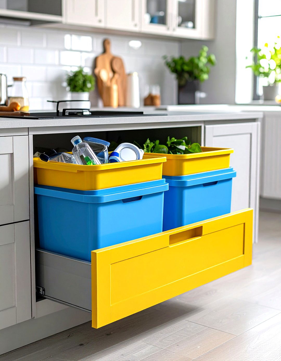 The Trash and Recycling Pull Out Cabinet - 30 kitchen cabinet organization ideas