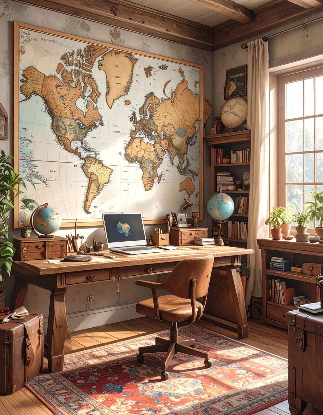 The Travel Inspired Explorers Office - 30 masculine man office ideas