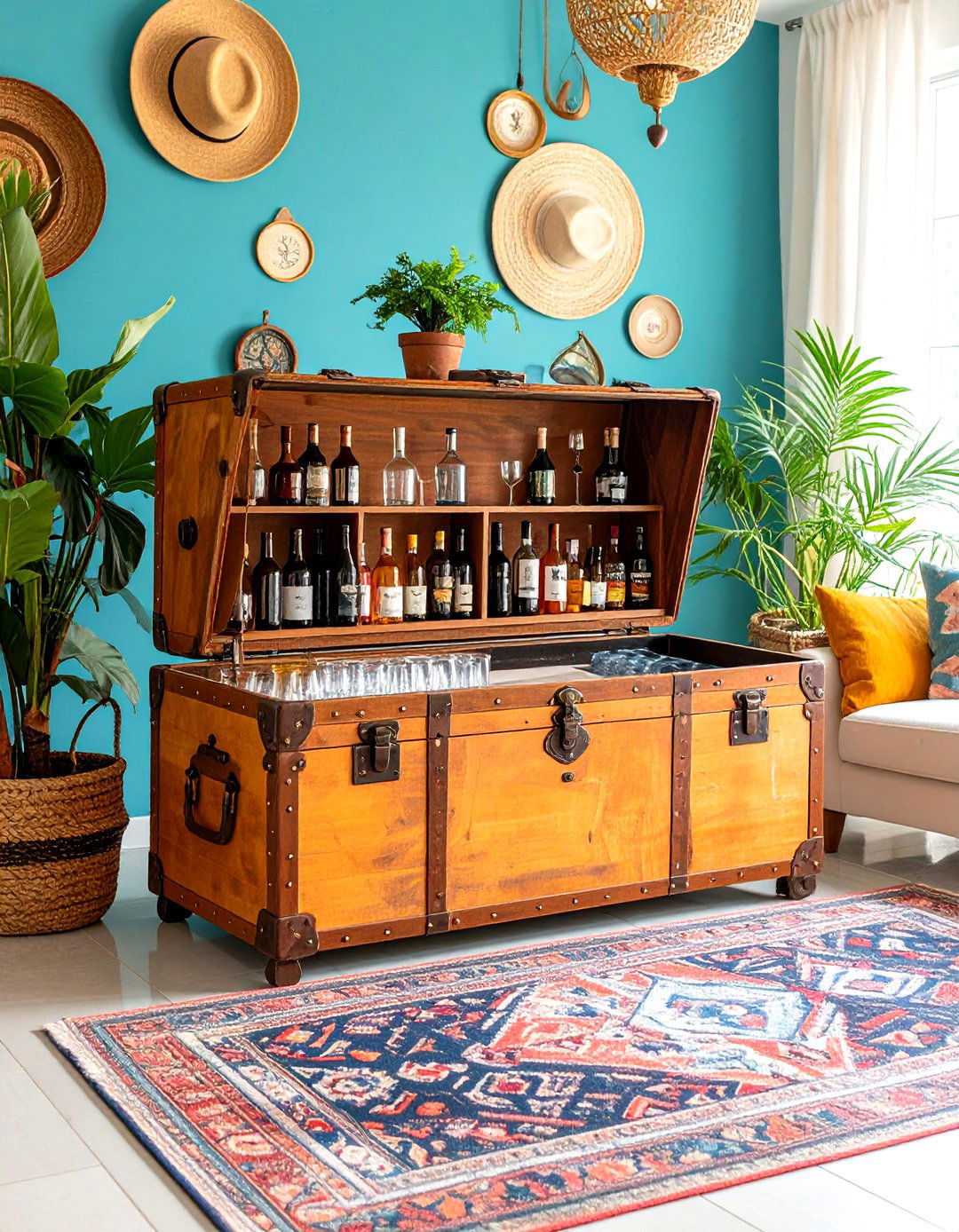 The Travel Inspired Trunk Bar - 30 living room bar ideas