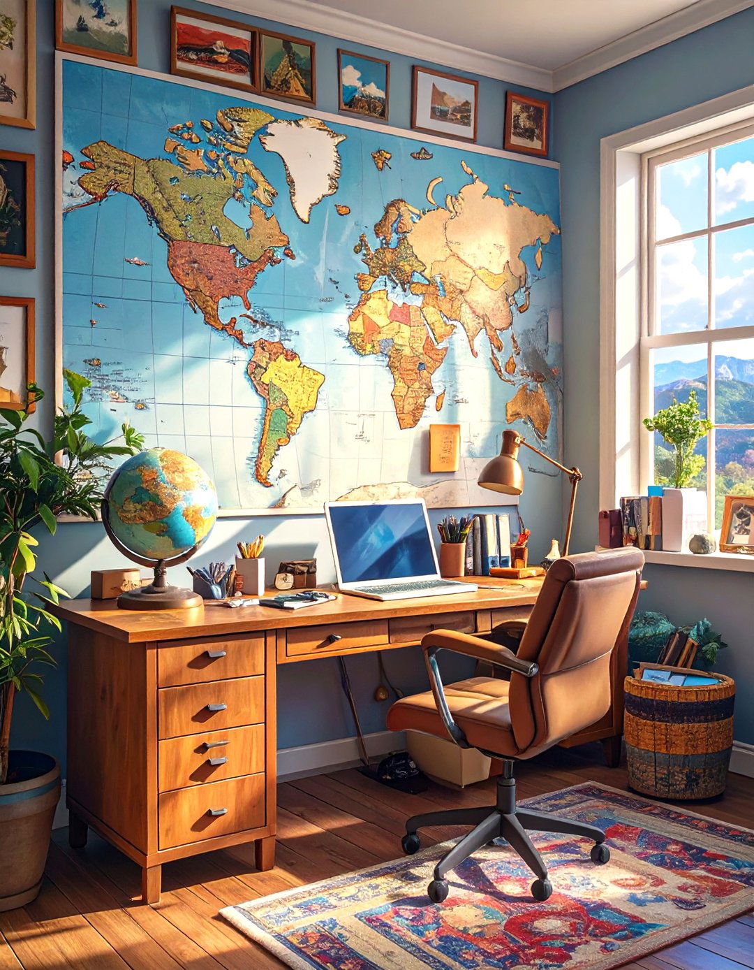 The Travel Themed Explorers Desk Setup - 30 office desk setup ideas