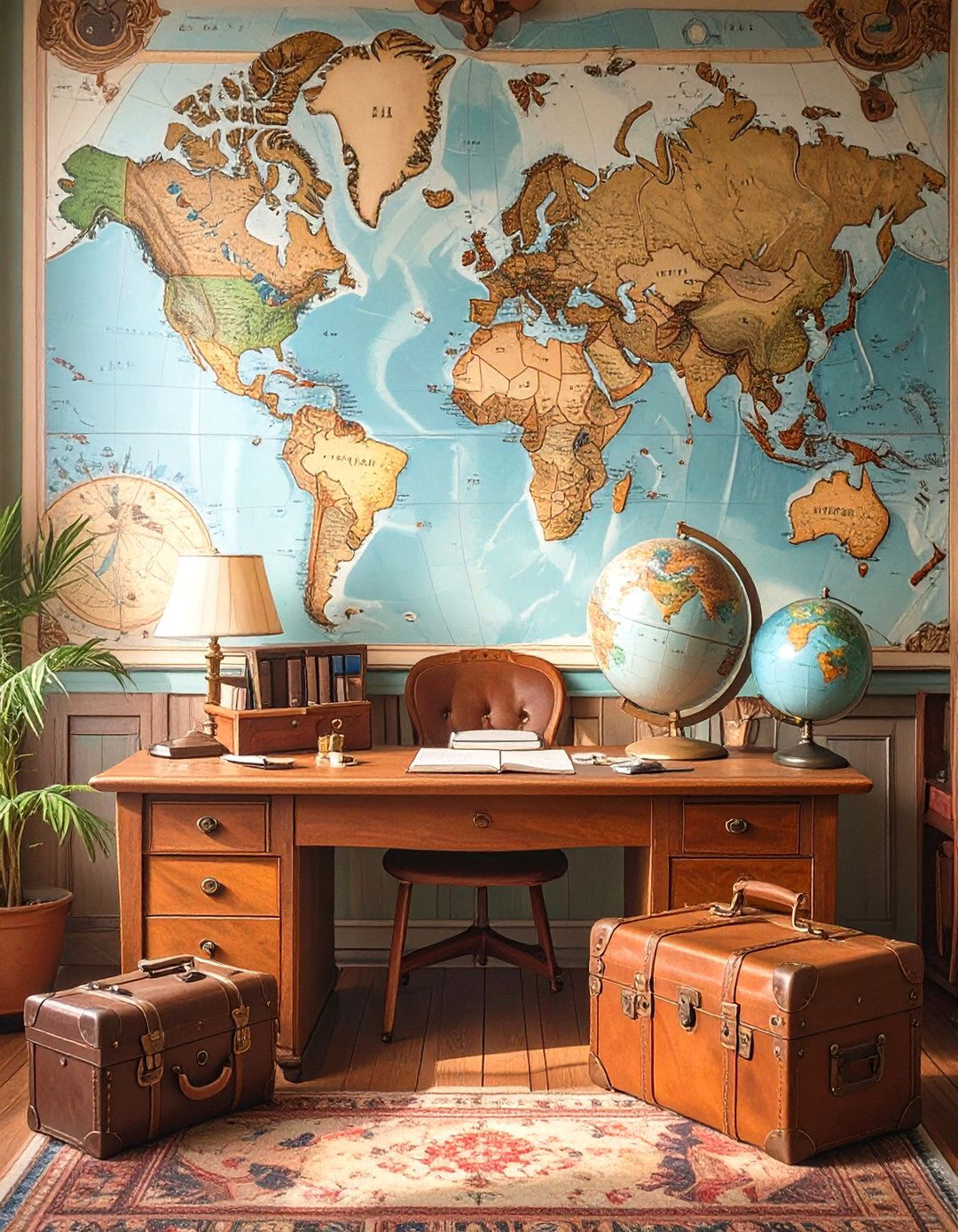 The Travel Themed Explorers Desk - 30 office desk organization ideas