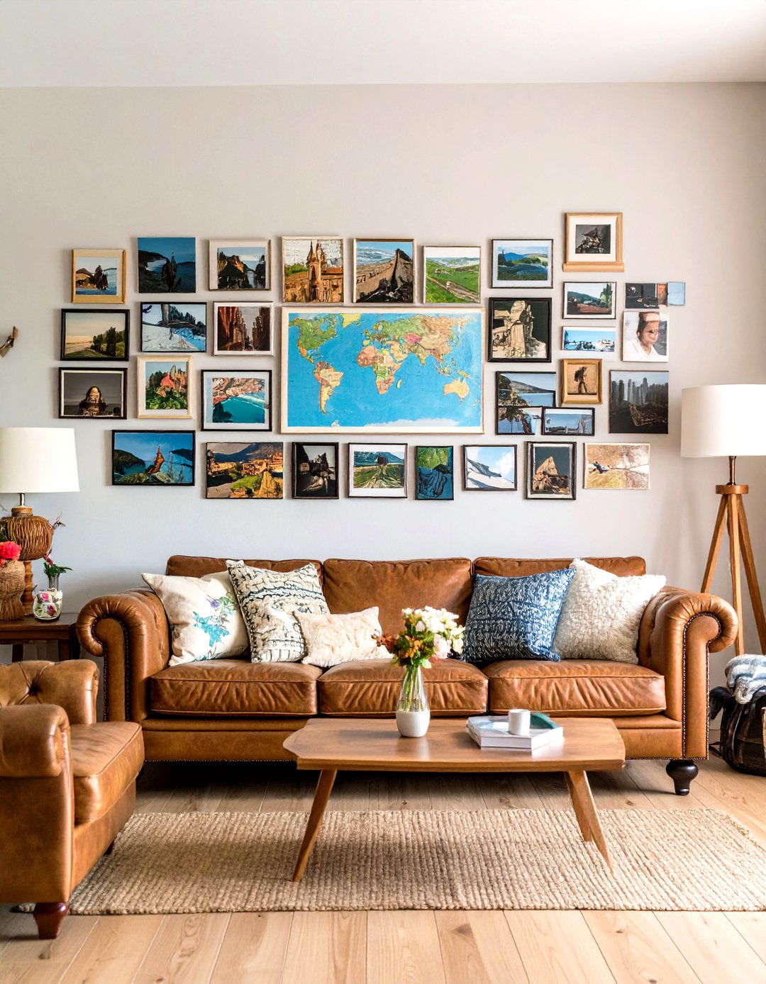 The Travel Themed Gallery Wall - 30 living room gallery wall ideas
