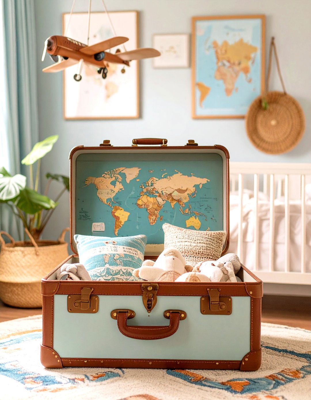 The Travel Themed Nursery Decor Basket - 30 baby shower gift basket ideas