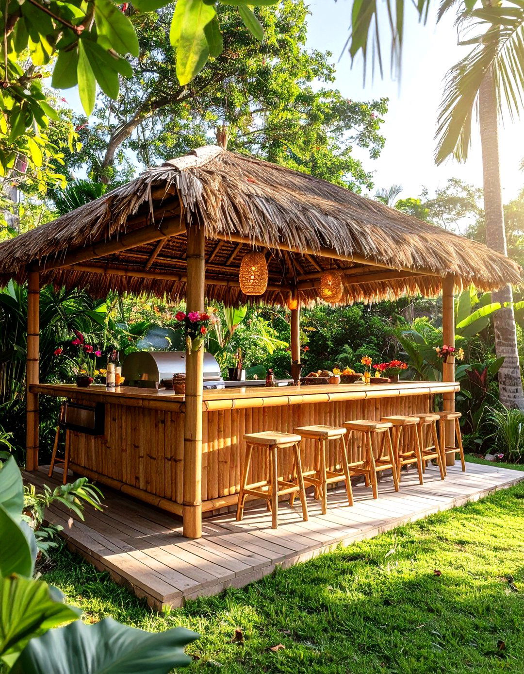The Tropical Bamboo Outdoor Kitchen Bar - 30 diy outdoor kitchen ideas