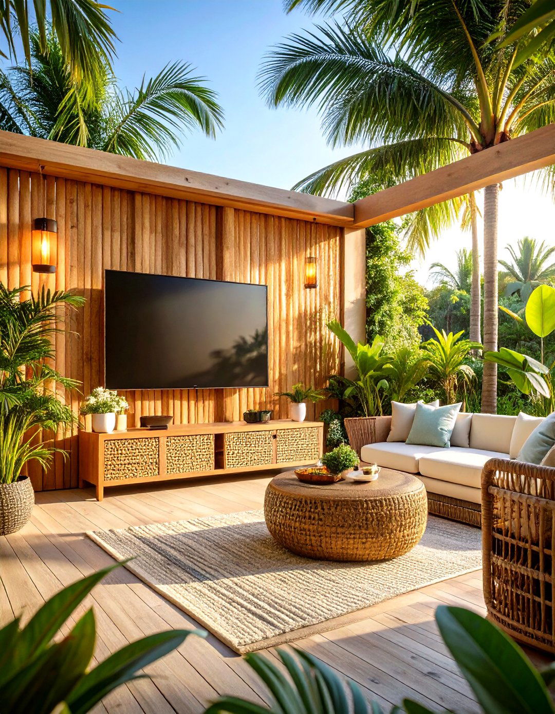 The Tropical Bamboo Screened TV Corner - 30 diy outdoor tv ideas