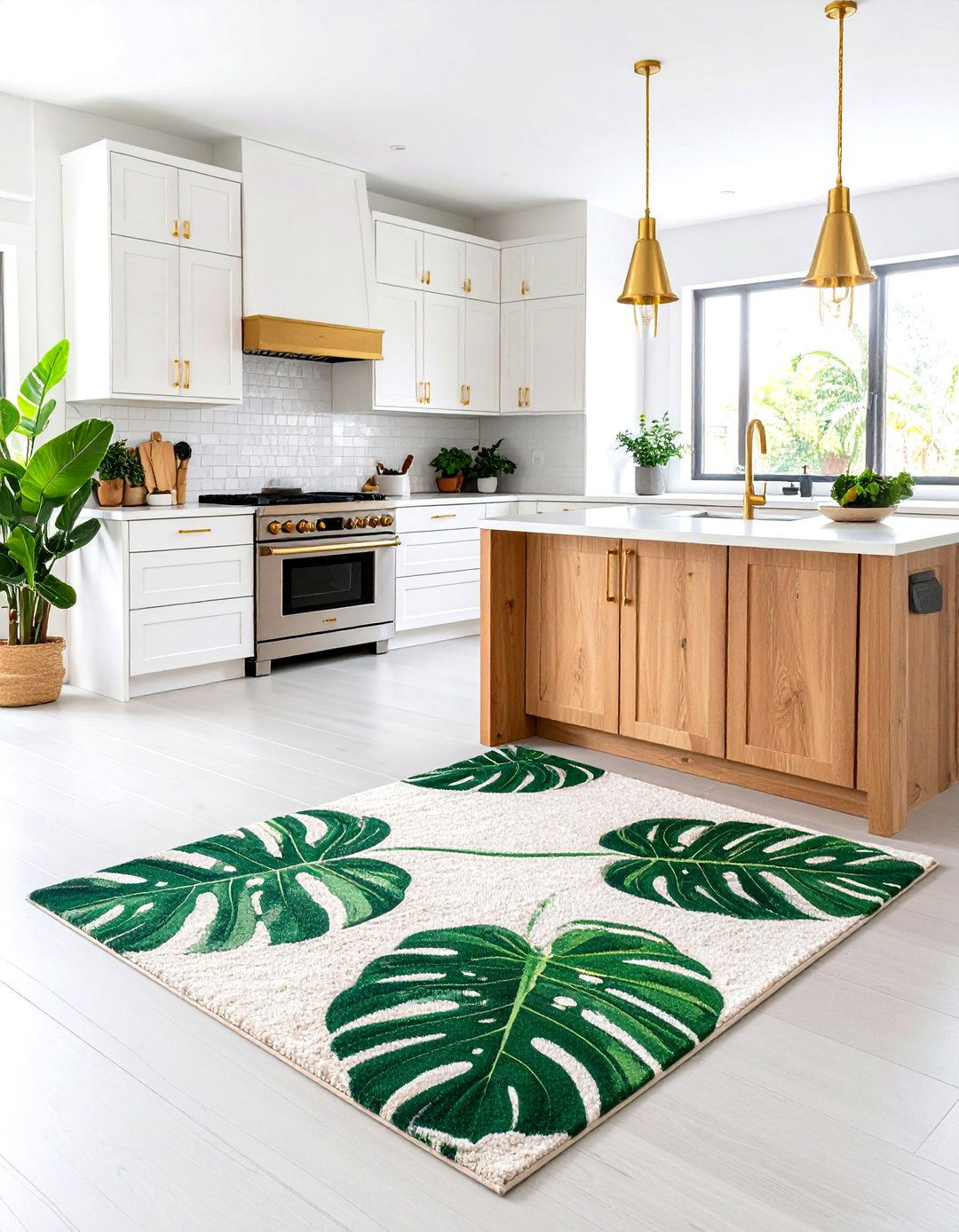 The Tropical Leaf Print Kitchen Rug - 30 kitchen rug ideas