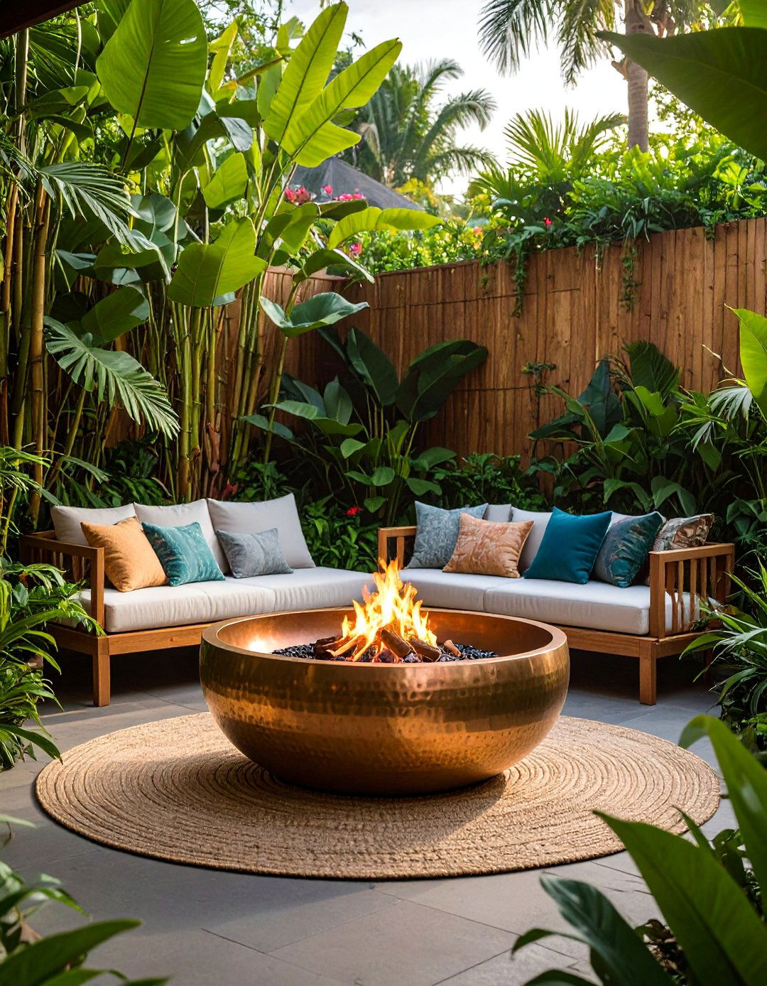 The Tropical Oasis Fire Bowl - 30 backyard firepit ideas