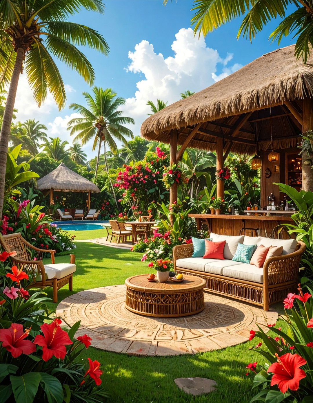 The Tropical Oasis with Turf and Palms - 30 backyard turf ideas