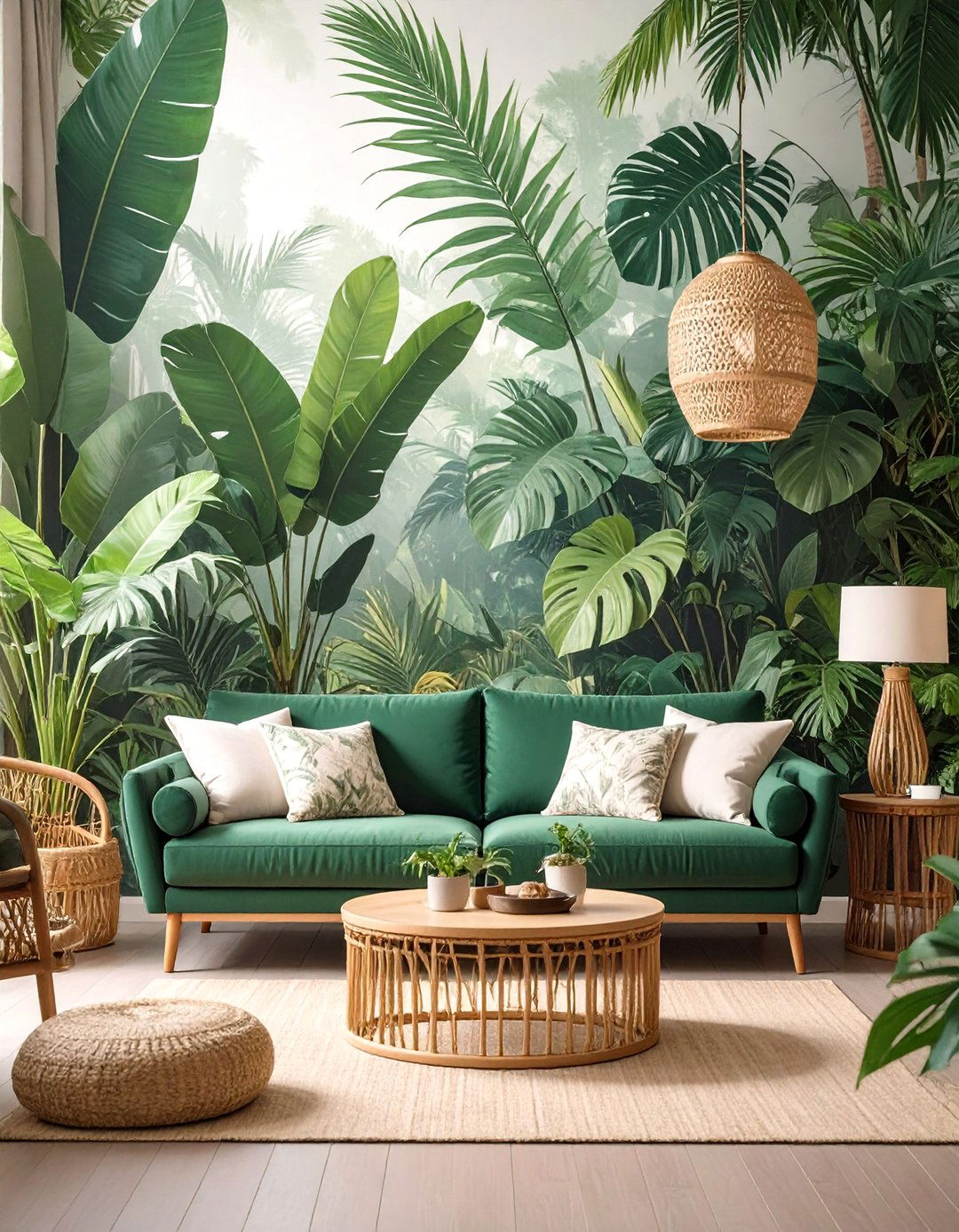 The Tropical Paradise Living Room - 30 dark green sofa living room ideas