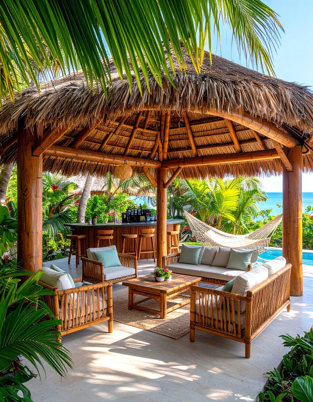 The Tropical Thatched Roof Palapa - 30 extension patio roof ideas