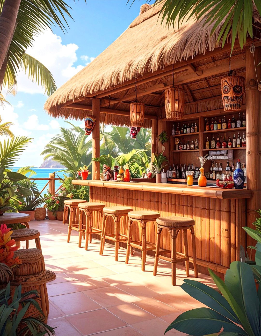 The Tropical Tiki Hut Bar - 30 man cave bar ideas