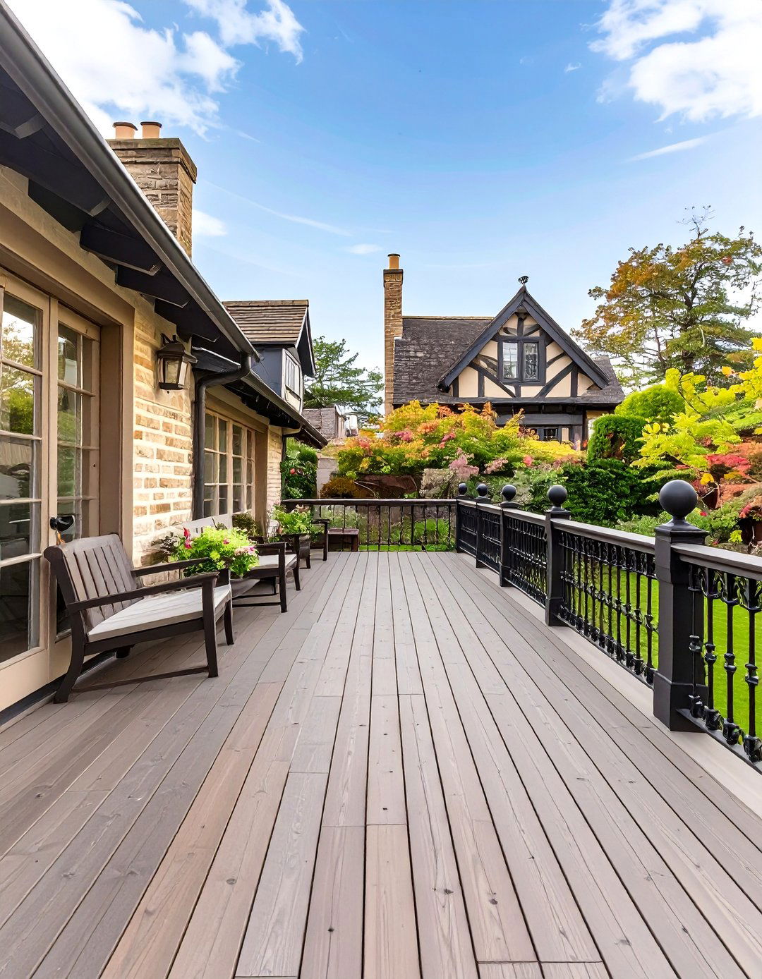 The Tudor Style Deck with Ornate Railings - 30 deck design plans ideas