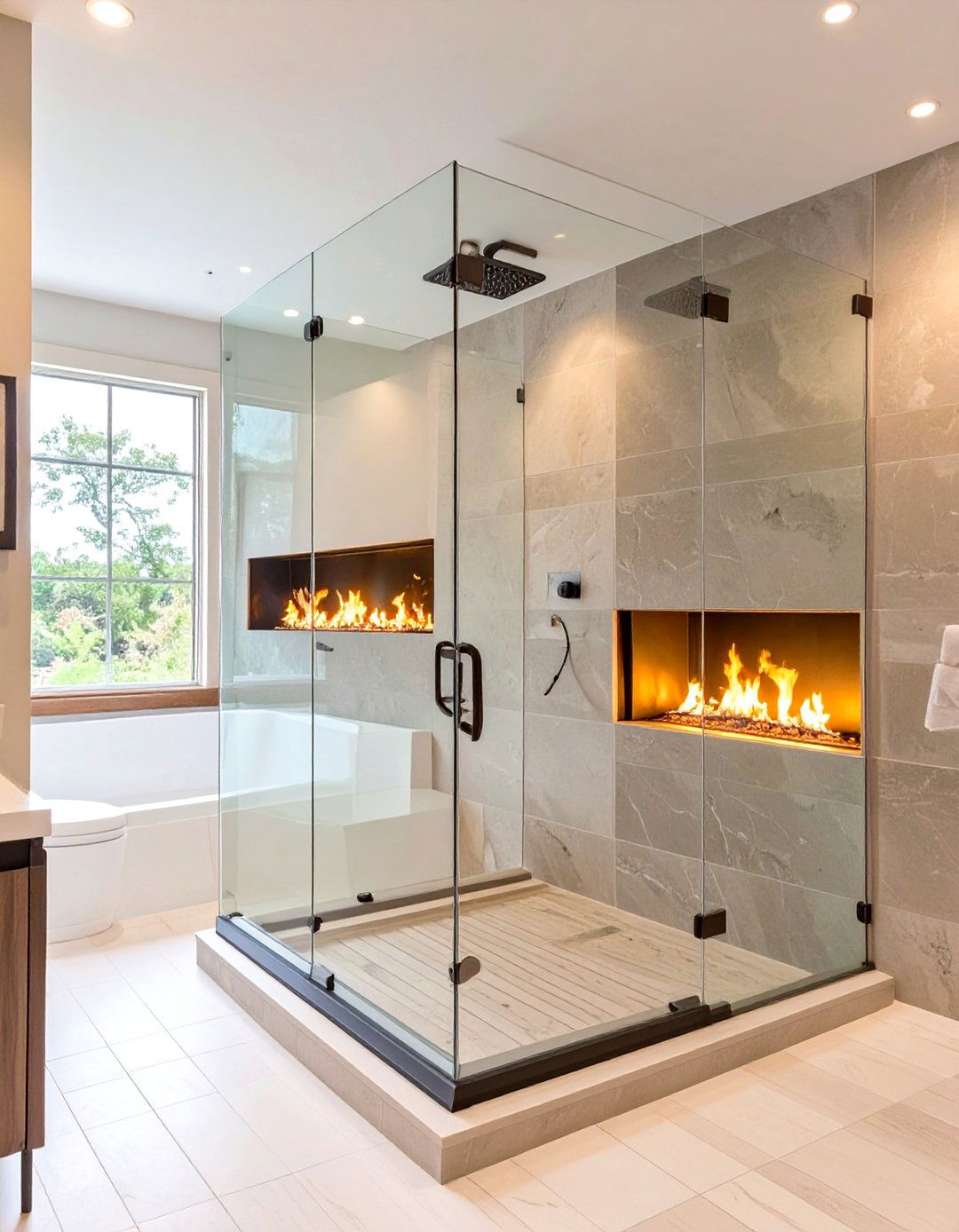 The Two Sided Fireplace Shower - 30 master shower ideas