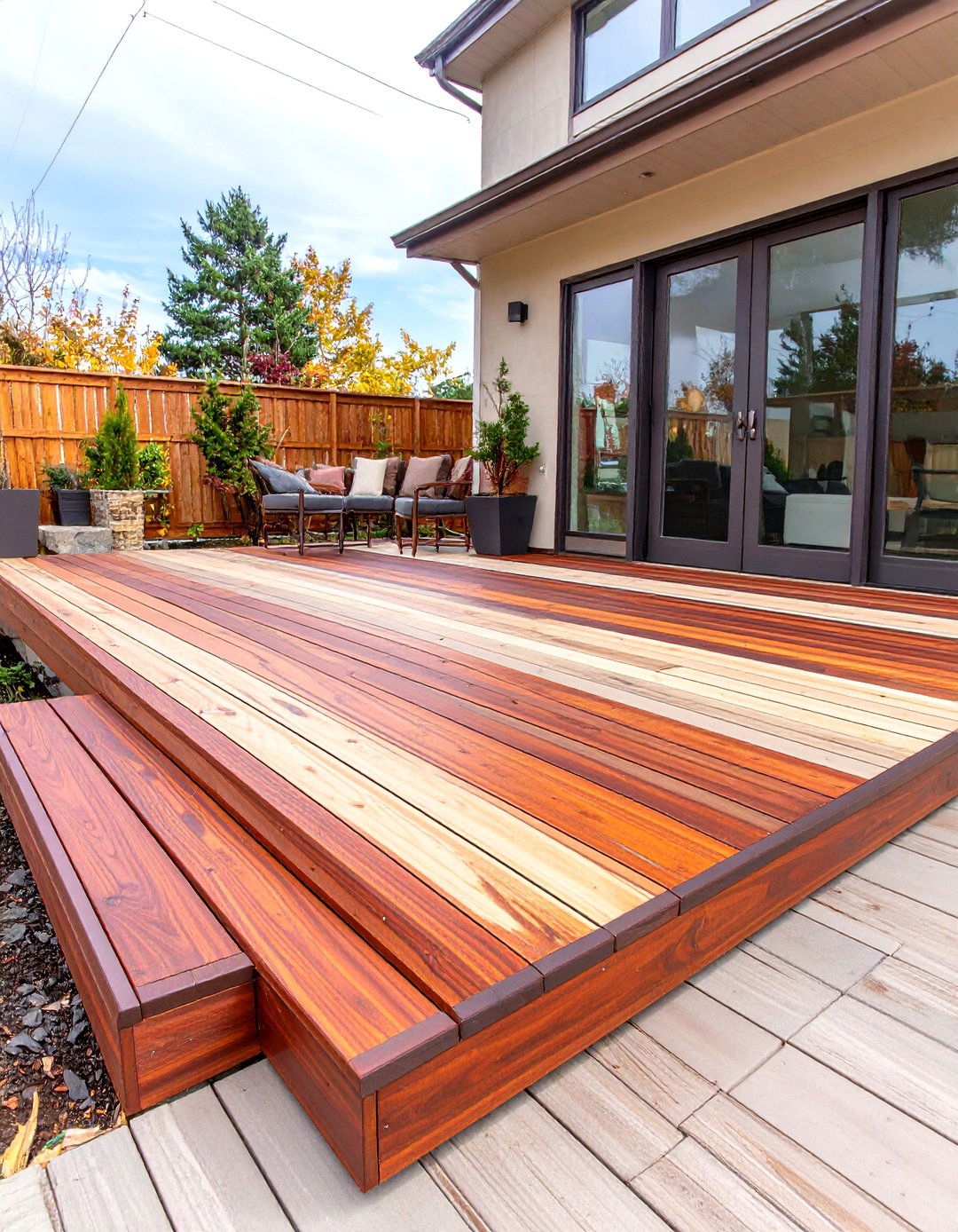 The Two Tone Stained Floating Deck - 30 low budget floating deck ideas