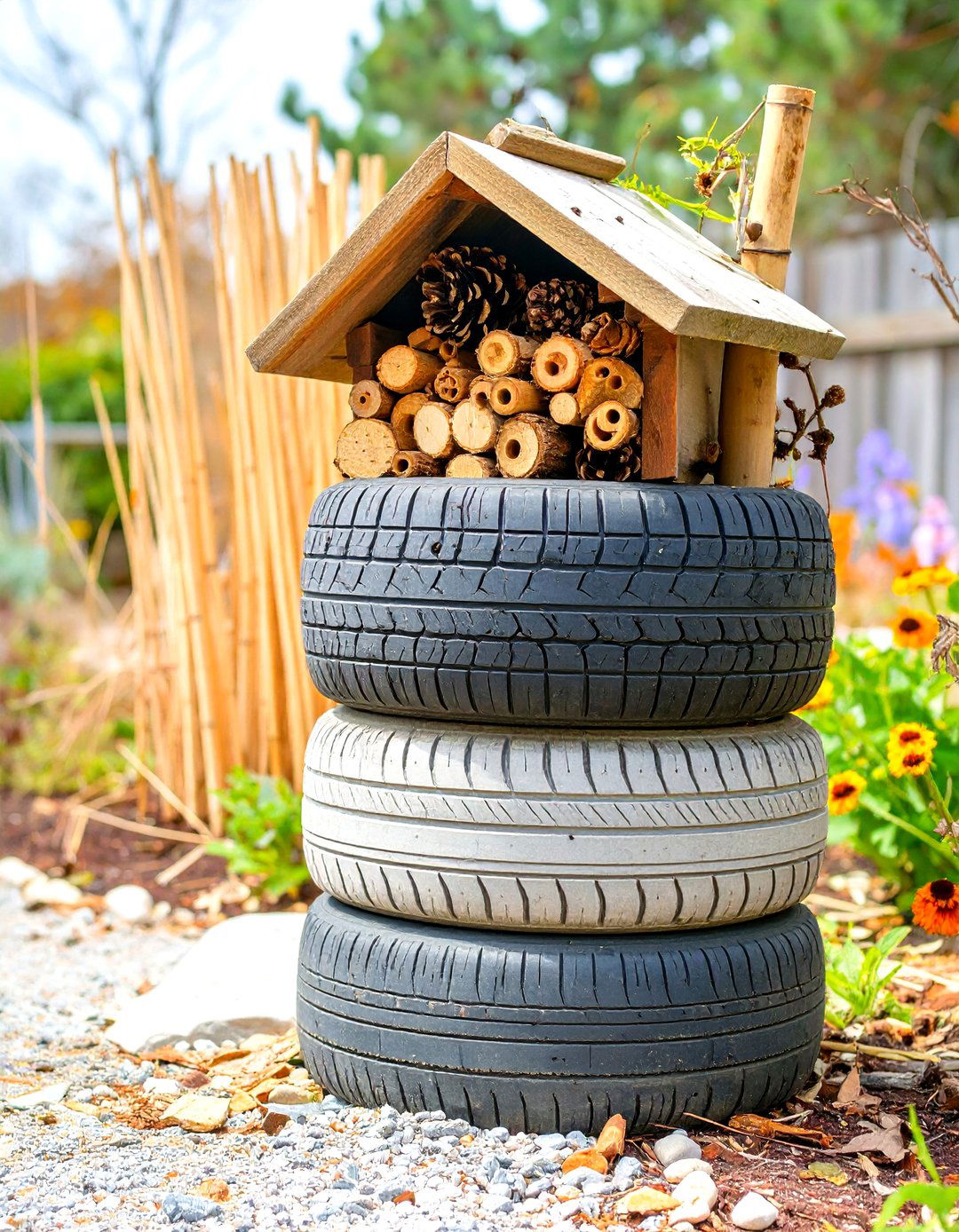 The Tyre Garden Bug Hotel - 30 creative landscape tyre garden designs