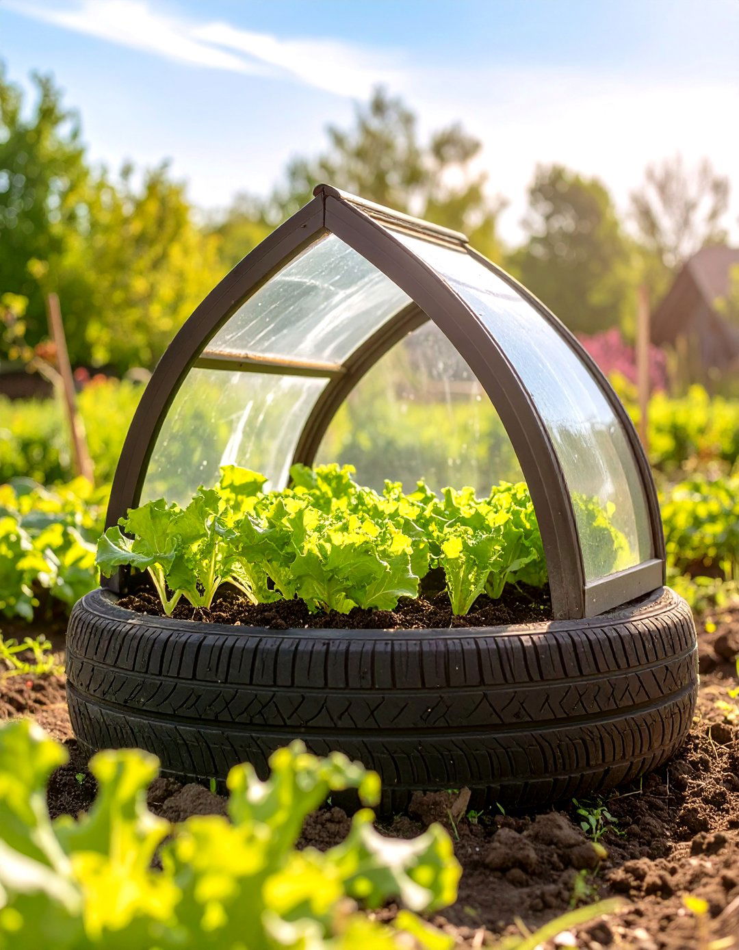 The Tyre Garden Cold Frame - 30 creative landscape tyre garden designs