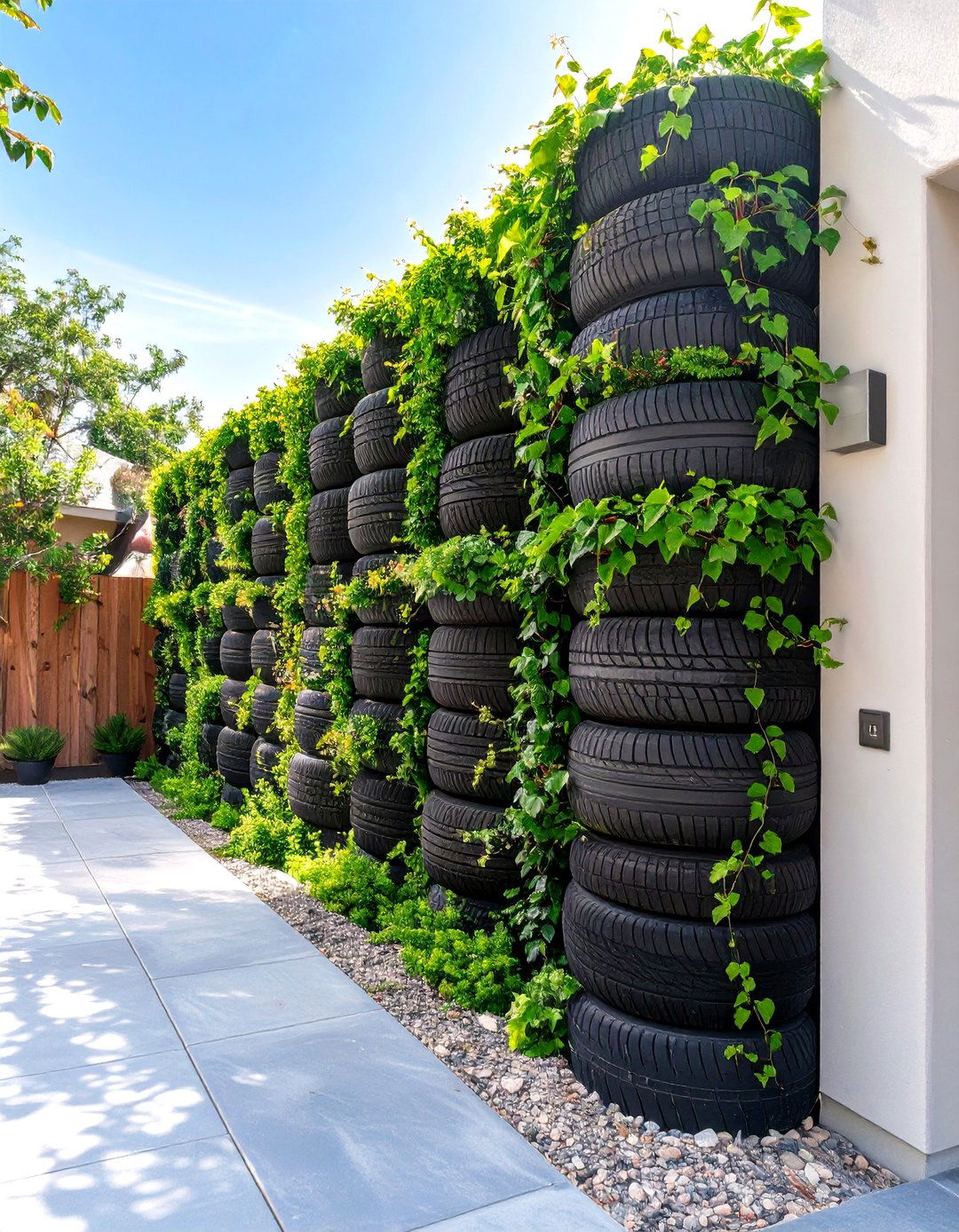 The Tyre Garden Privacy Screen - 30 creative landscape tyre garden designs