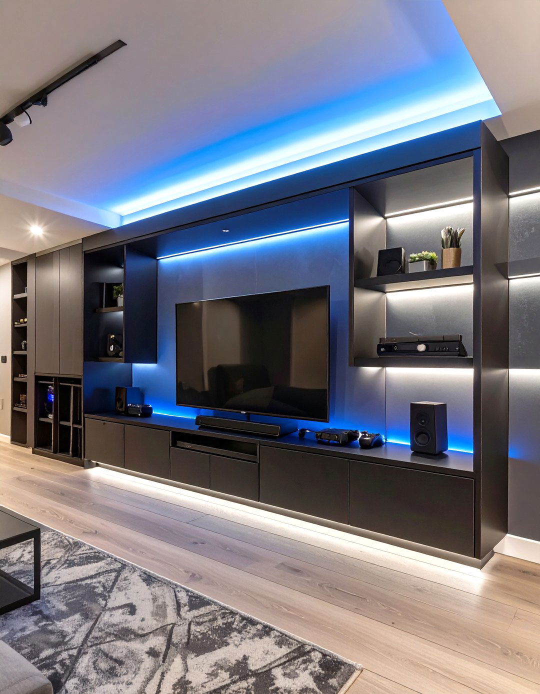 The Ultimate Entertainment Center Built In - 30 basement shelving ideas