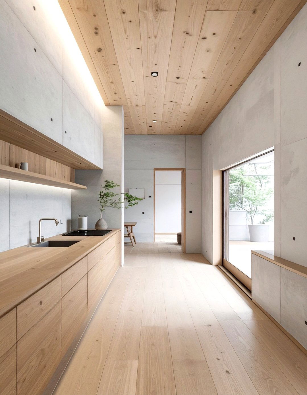 The Unfinished Concrete and Light Wood Interior - 30 japanese house design ideas