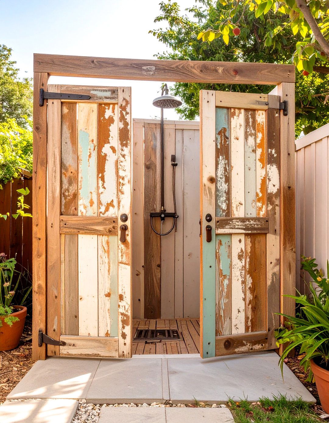 The Upcycled Door Privacy Screen - 30 backyard outdoor shower ideas