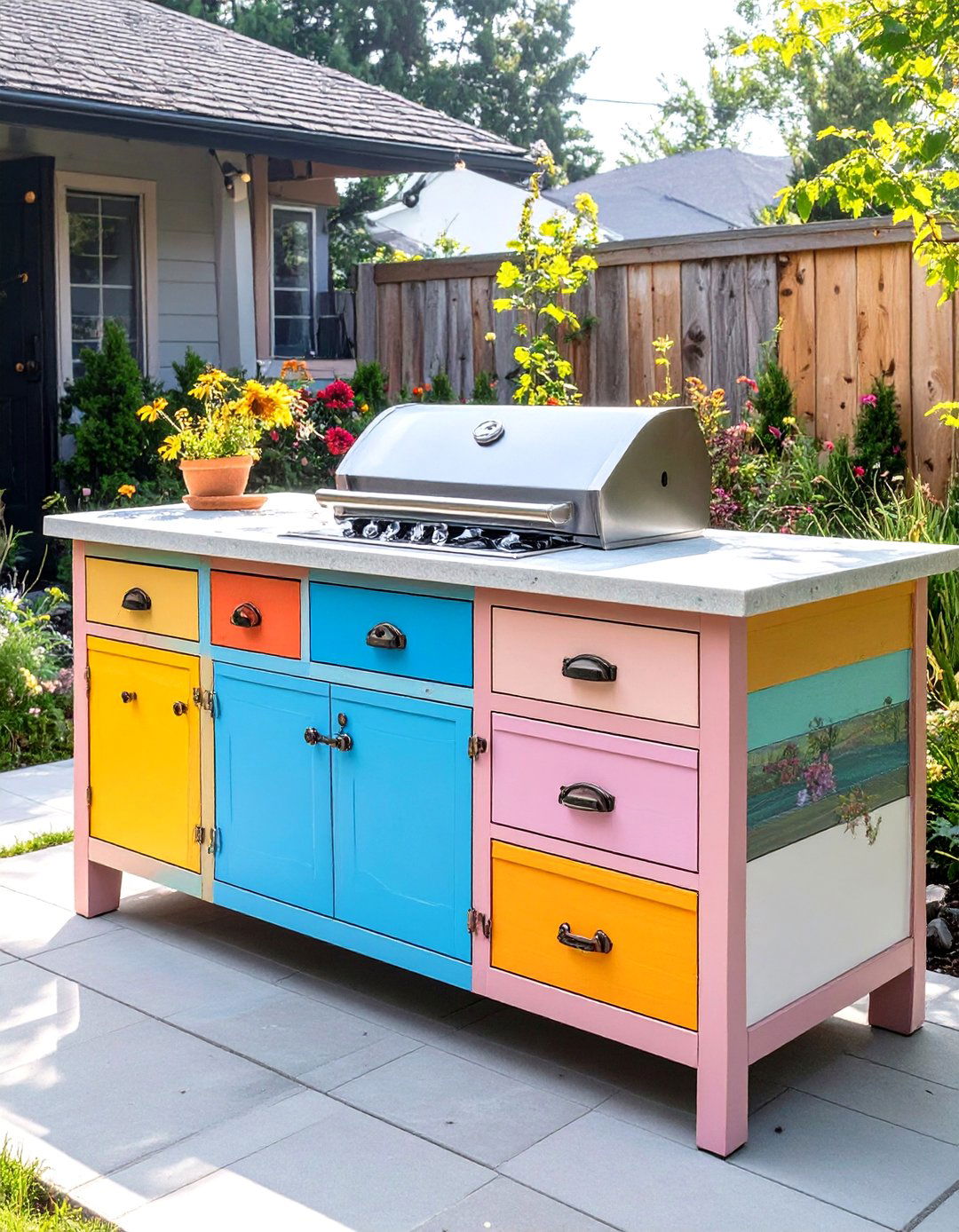 The Upcycled Dresser Outdoor Kitchen Island - 30 cheap simple outdoor kitchen ideas