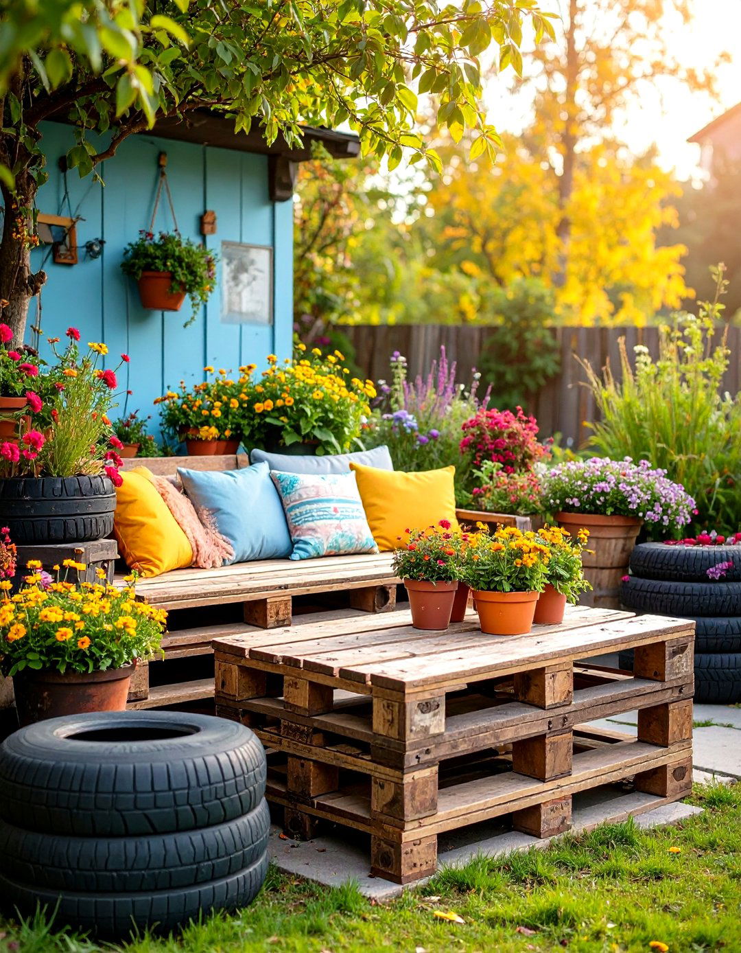 The Upcycled Furniture Patio - 30 diy backyard ideas