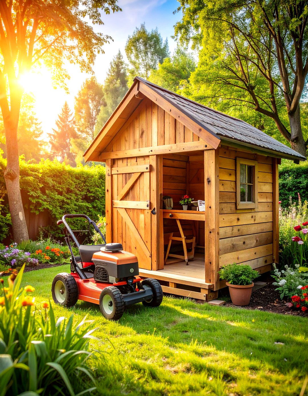 The Upcycled Pallet Shed - 30 lawn mower storage ideas